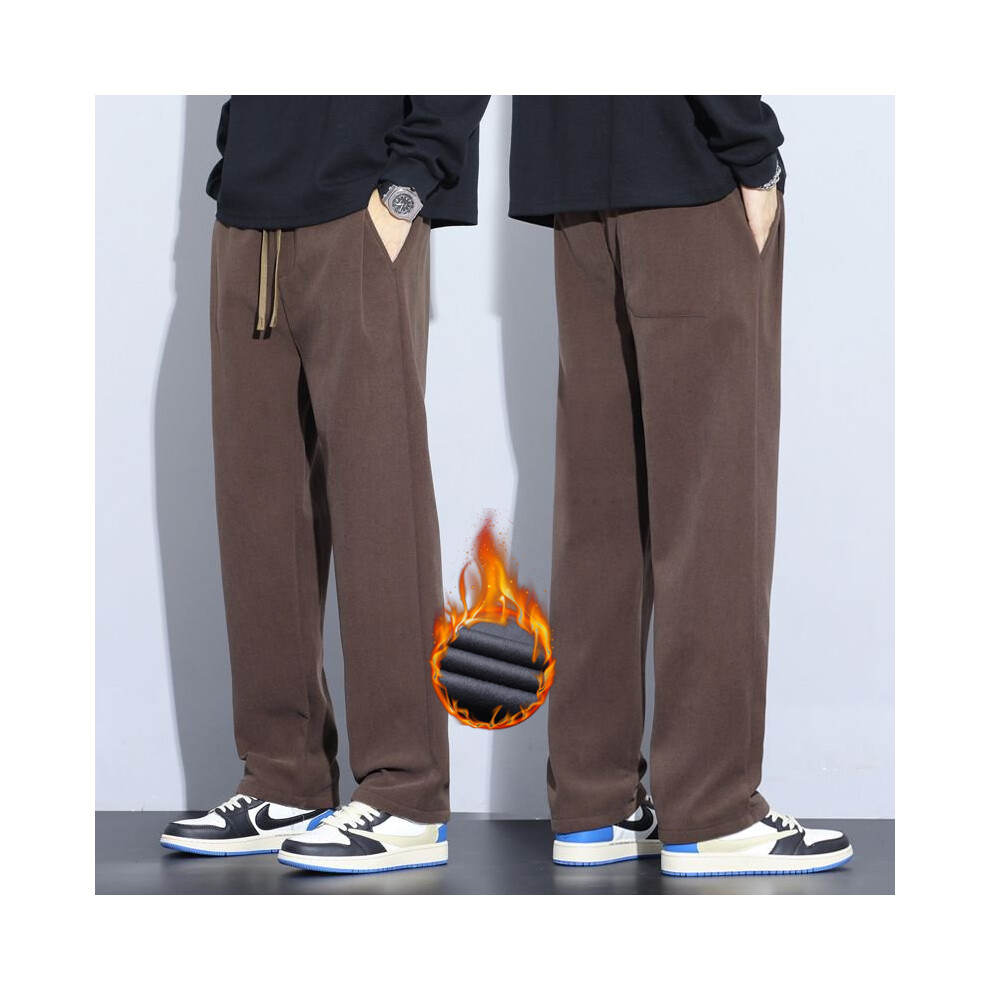 (Coffee, XL) Men's Winter Wool Hot Pants Thick Velvet Straight Feet Sweatpants Elastic Waist Large Size Casual Pants Black Brown Khaki M-5XL-image-OPC-PMR8BQZ-NEW