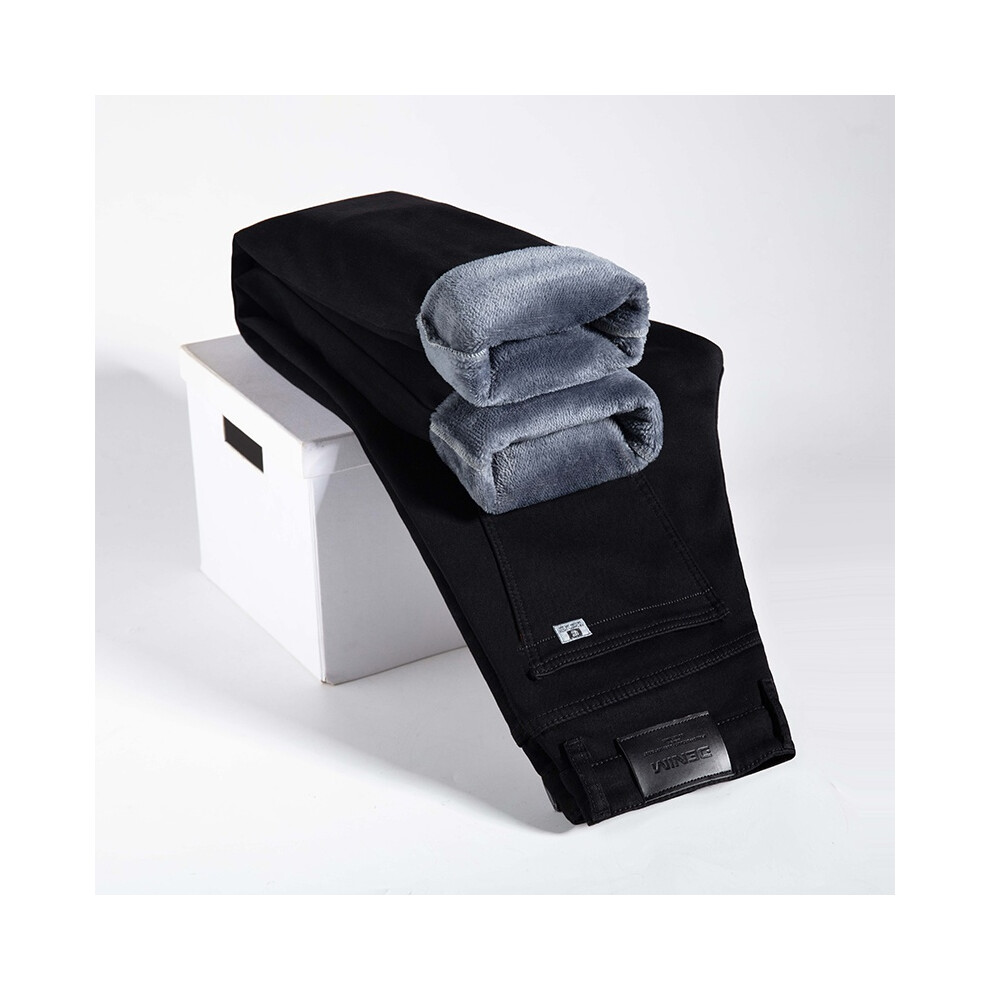 (black, 29) Men's Fleece Warm Jeans Fashion Loose Casual Classic Velvet Thick Denim Pants Business Casual Work Brand Men's Winter Pants-image-OPC-PMR8BYS-NEW