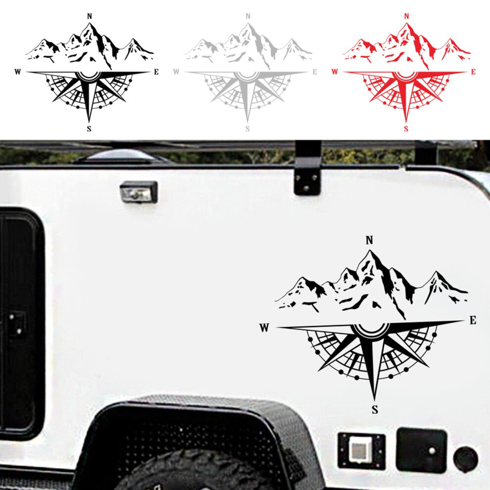 Mountain Compass Vinyl Car Sticker, Waterproof Decal For Suv & Truck In Black/White/Red 4611357992304