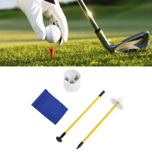 Golf Hole Pole with Drainage Cups & Nylon Flag Detachable Blue 83cm