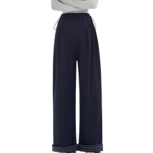 Classical Solid Color Maternity Pants Elastic-dark blue XXL