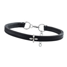 Collier de chien en cuir cousu rétro, chaîne en-une seule croix.