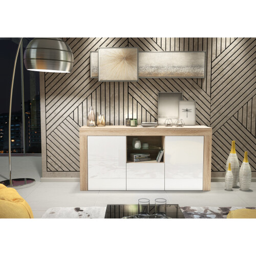 Creative Furniture Aurora Sideboard 145cm - Oak & White Gloss Doors 1