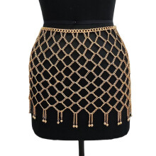 Hollow Mesh Body Chain Skirt Shimmering Gold/Silver-Gold-color