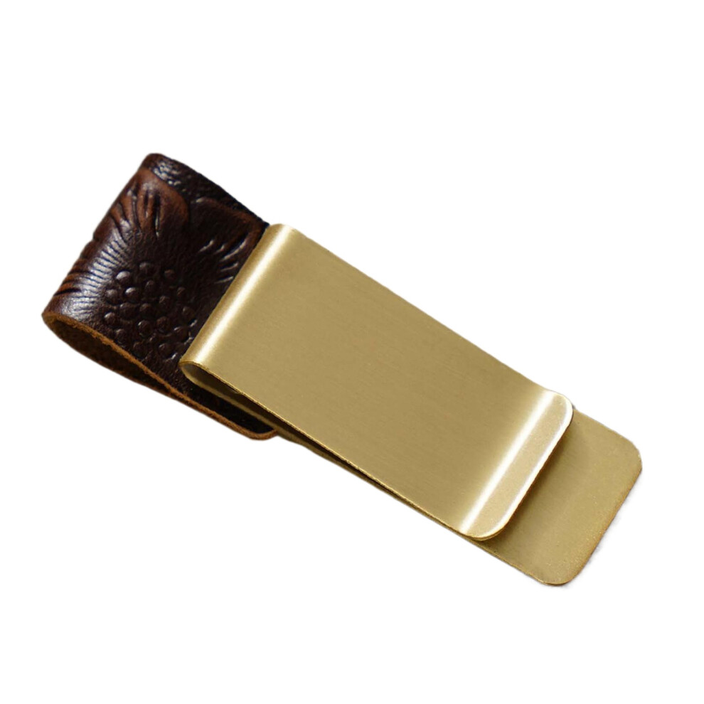 Leather Pen Holder With Metal Clip-Brass Carved Coffee Color 7704000105996