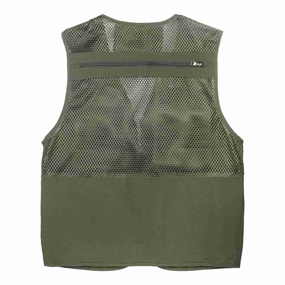 Breathable Mesh Fishing Vest With Zipper Pockets Â Summer Outdoor Work Vest In Xl-5Xl, Black/Army Green/Khaki 9301357998516