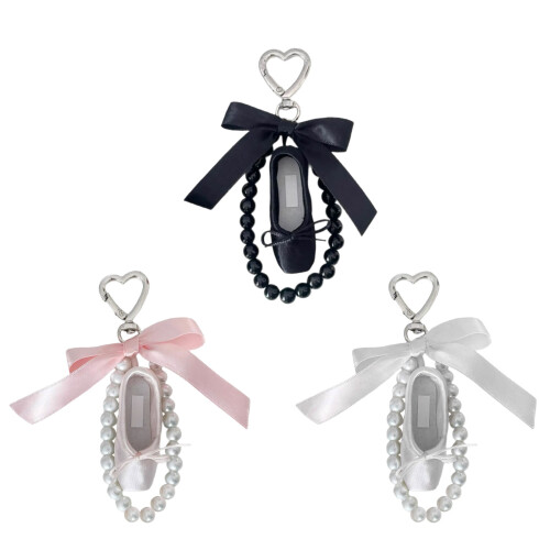Delicate Phone Strap Beaded Keychain With Ballet Ribbon-White 1