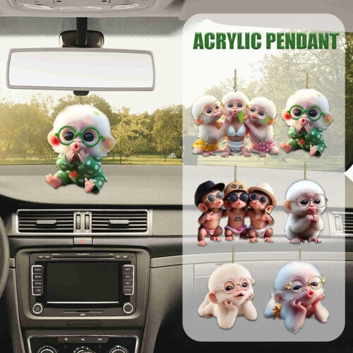 2D Monkey-Shaped Car Pendant Mirror Rearview Decor C5Z1 Model Interior Accessory 1