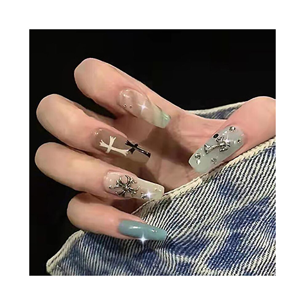 Kikidex (As Show, One Size) Punk Style Cross Shining European And American Style Sweet And Cool Long Manicure Piece Detachable Wearable Armor