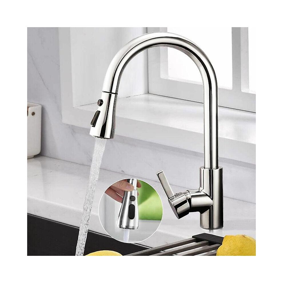 Kikidex (As Show, One Size) Kitchen Faucet With Extendable Sprayer, 3 Modes Chrome Kitchen Mixer With Stainless Steel 304 Sprayer