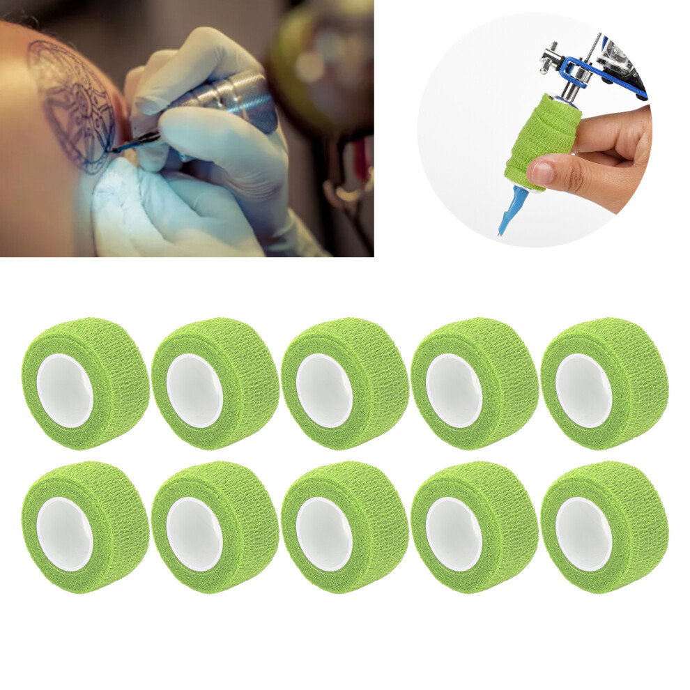 Green 10Pcs Cohesive Tattoo Grip Cover Wrap 2.5Cm X 2M