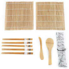(As show, One size) Bamboo Sushi Making Kit 9pcs / Set Including 2 Sushi Mats 5 Chopsticks 1 Pallet 1 Sushi Blade for Beginners