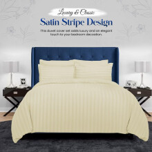 (Cream, King (230x220cm)) Luxurious Hotel Quality Affordable Bedding with Satin Stripes, Includes Duvet Cover and Pillowcases