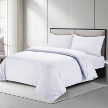 (White Floral Embossed, Super King (260x220cm)) Luxurious Hotel Quality Affordable Bedding with Satin Stripes, Includes Duvet Cover and Pillowcases
