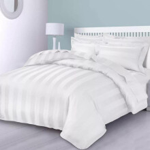 (White, Double (200x200cm)) Luxurious Hotel Quality Affordable Bedding with Satin Stripes, Includes Duvet Cover and Pillowcases