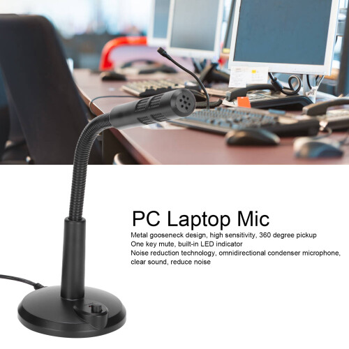 Microphone de bureau USB, câble de 140 cm, omnidirectionnel, noir 2