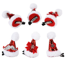 Set di 3 fermagli per capelli con cappello di Babbo Natale in peluche rosso - Morbidi