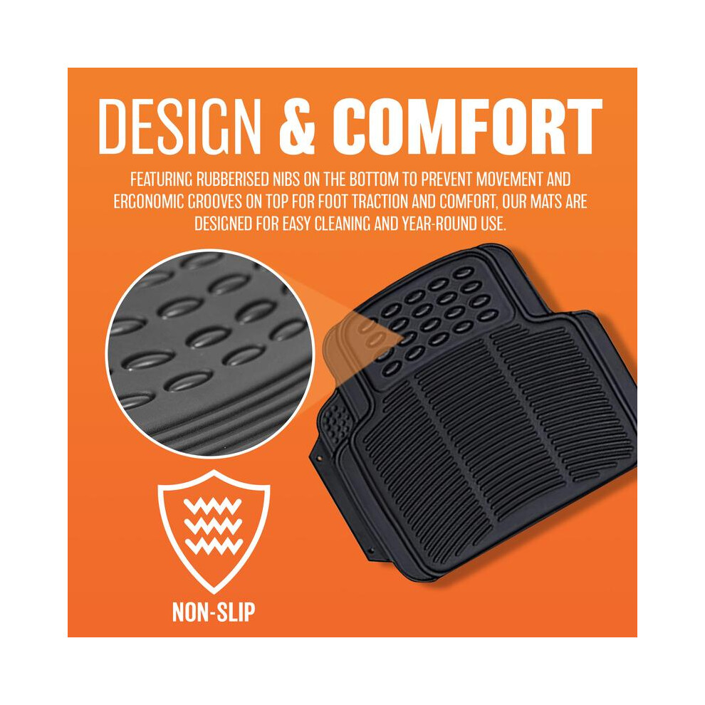 (Default) 5Pc Heavy Duty Universal Black Rubber Car Mat Set Non Slip Van Mats Front Rear | Waterproof Weatherproof | Strong Rear And Front Mats