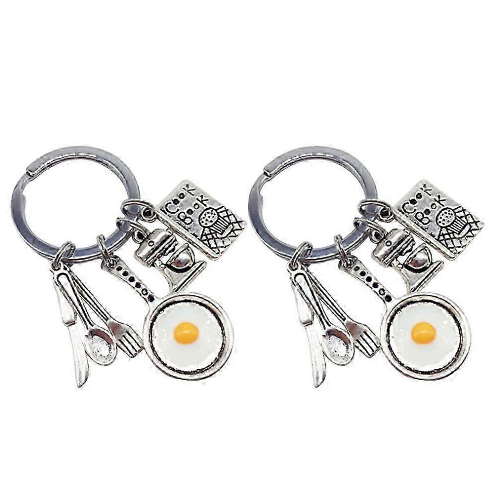 Fried Egg Keychain Set of 2, Cutlery Tool Spoon Fork Kitchen Charm