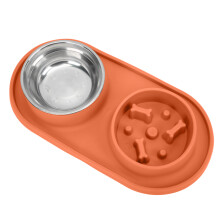 Anti-Rutsch-Doppelte Futternäpfe für Haustiere Orange mit Silikon & Stahl, 14 cm Durchmesser