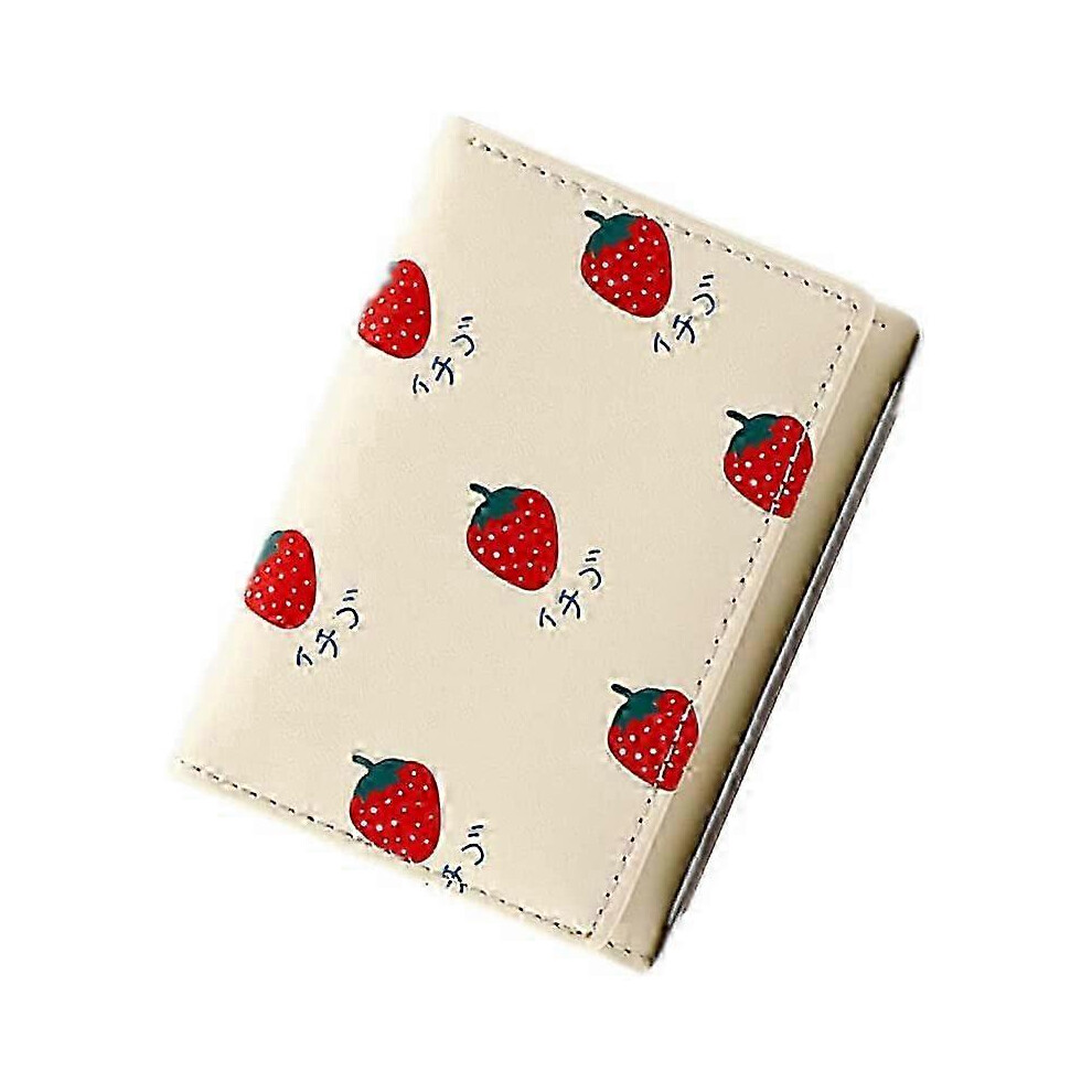 PU Leather Wallet Beige, Cartoon Fruit Pattern, Multi Card Slot Coin Purse