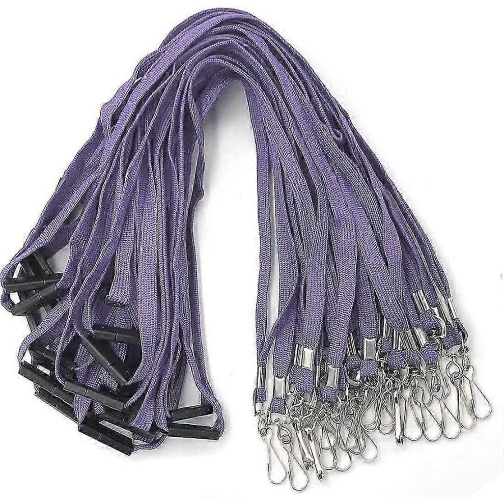 Black Safety Lanyards Pack of 5, Flat Neck Strap with J Hook, ID Badge Holder Purple