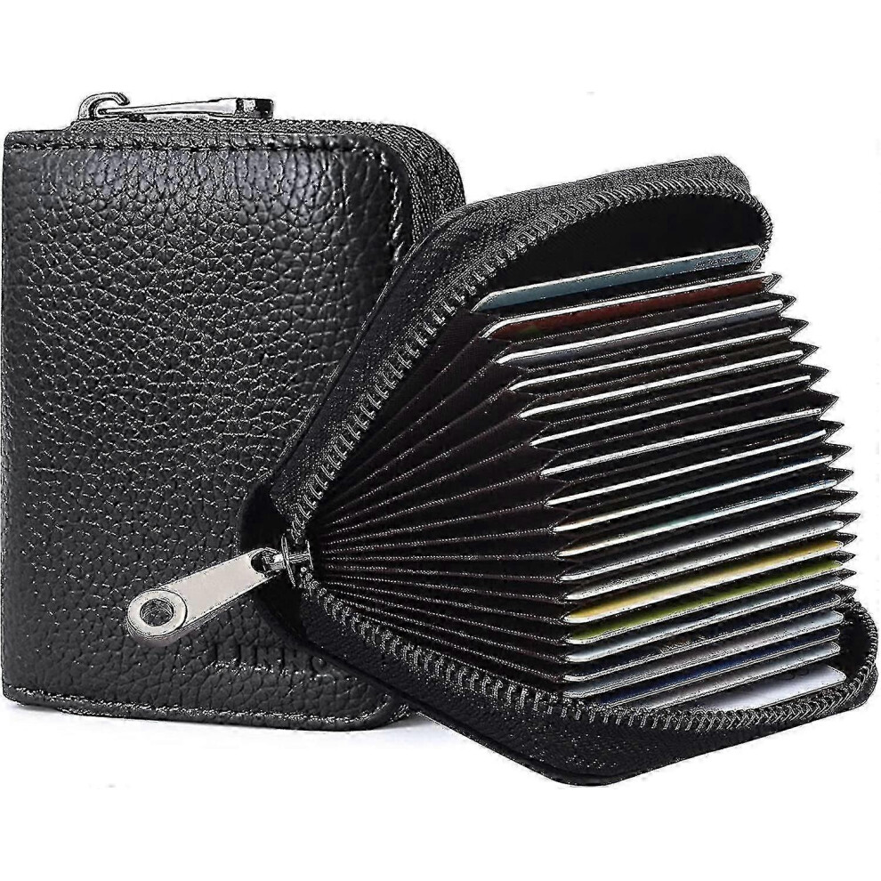 RFID Credit Card Holder, 20 Slot Genuine Leather Wallet, Accordion Zipper Case