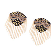 Crystals Embroidered Epaulettes Metal Fringes Accessories-Gold