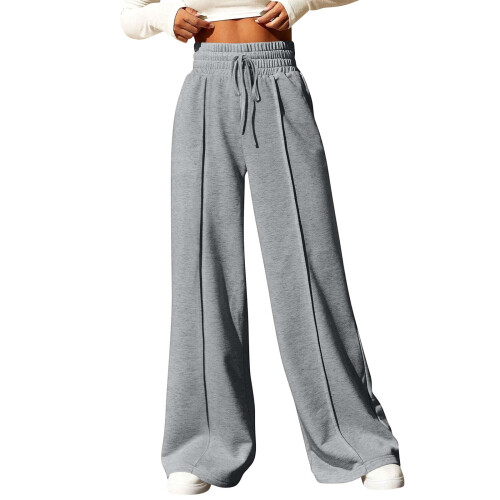Damen-Jogginghose mit weitem Bein, hoher Taille,-Grau L
