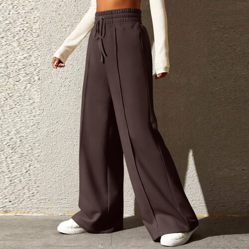 Damen-Jogginghose mit weitem Bein, hoher Taille,-Grau L 2