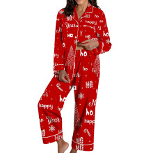 Weihnachtspyjama Damen Zweiteiliger Weihnachtspyjama-Rot XXXL