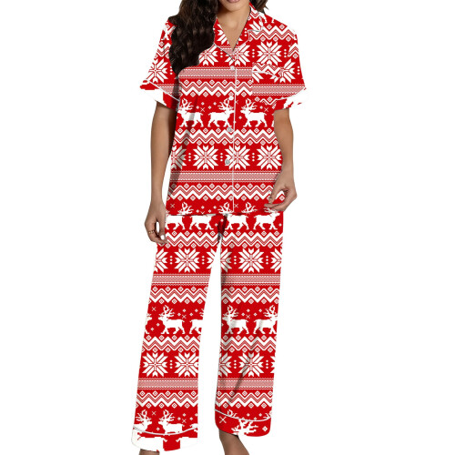 Weihnachts-Pyjamas, zweiteiliger Weihnachts-Pyjama mit-Rot M