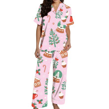 Weihnachts-Pyjamas, zweiteiliger Weihnachts-Pyjama mit-Rosa XXL