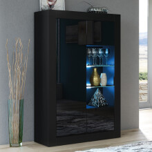 Arcadia Display Cabinet 140cm - Black with Gloss Doors