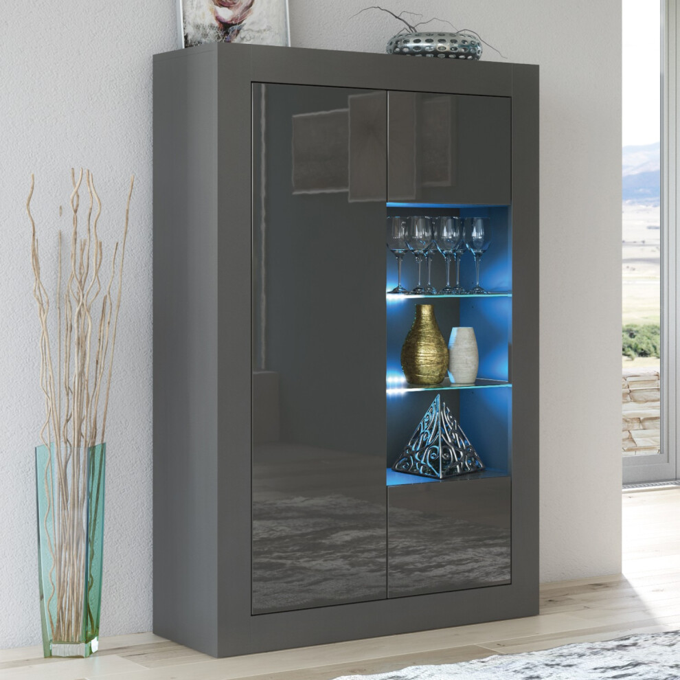 Creative Furniture Arcadia Display Cabinet 140Cm - Dark With Gloss Doors Grey