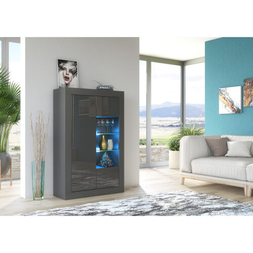 Creative Furniture Arcadia Display Cabinet 140cm - Dark Grey with Gloss Doors 1