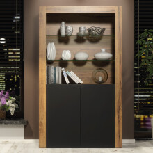 Spectrum Display Cabinet 170cm - Dark Oak & Black Matt Doors