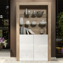 Spectrum Display Cabinet 170cm - Oak & White Gloss Doors