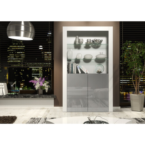 Creative Furniture Spectrum Display Cabinet 170cm - White & Grey Gloss Doors 1