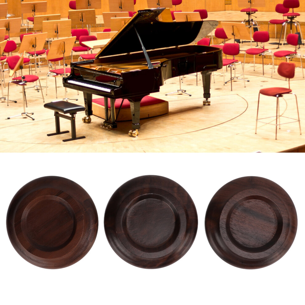 3Pcs Black Walnut Piano Caster Pads, 12Cm Non Slip Upright & Grand 7891358011892