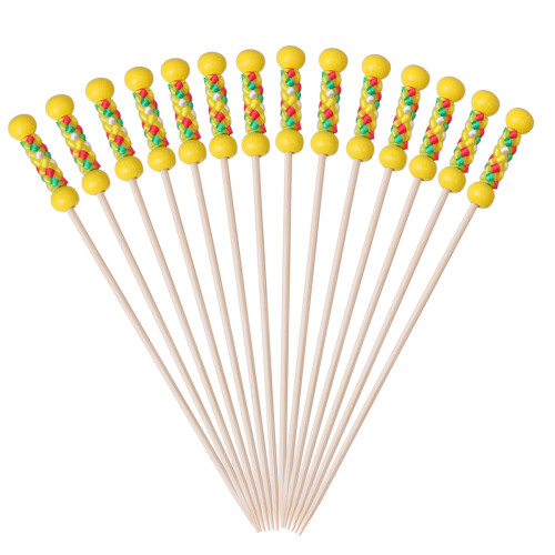 100 Pezzi Stuzzicadenti A Perla In Bamboo Gialli 2