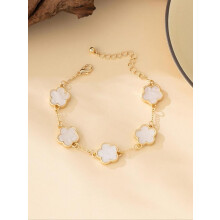 (White, one-size) Summer Outfits 2025 Flower Decorated Link Bracelet, Vintage Boho Hand Jewelry for Party, Daily Decor for Girl, Trendy Fashionable