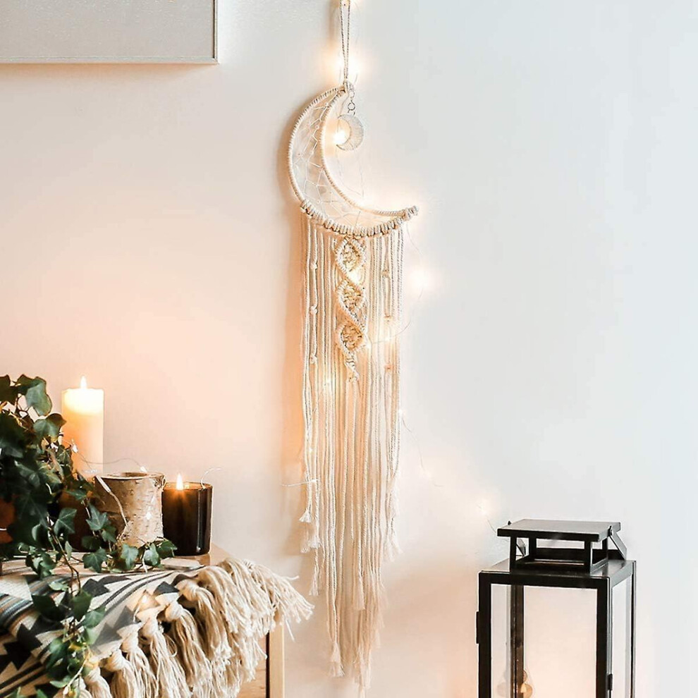 Kikidex (As Show, One Size) Moon Dream Catcher, Macrame Handmade Bohemian Dreamcatcher With Led Lights