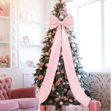 (pink, Satin) 1pc Giant Bow Christmas Tree Topper Decoration, 75x18 Inch Elegant Pink Satin-like Bow, for Wedding, Party, Home, or Event Decor