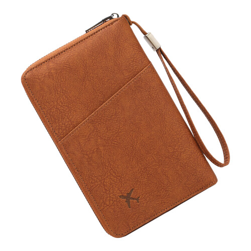 Practical Zippered Passport Case Compact Waterproof-brown