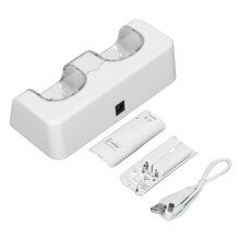 Space-Saving Dual Charger Dock for Wii - White Rechargeable