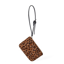 Porte-monnaie portable en tissu suédé de-Motif léopard marron