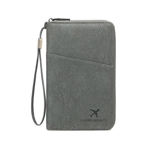 Passport Holder Cover with Safe Zipper Closure Gift-Gray