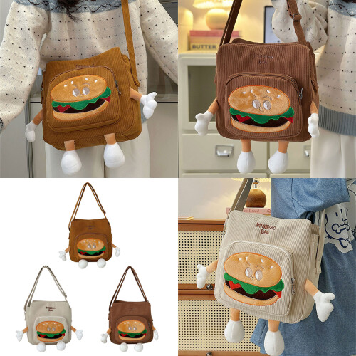 Unique Ugly Cute Corduroy Shoulder Bag Spacious-Bee white 2
