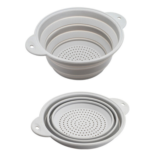 Folding Colander Drain Basket Set Fruit Vegetable-Light Grey L